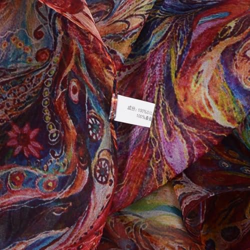 100% Mulberry Silk Women's Neck Silk Scarf-Lightweight Shawl,FLoral Print Beach Silk Wrap-Scarves for Photography - color: Red Phoenix
