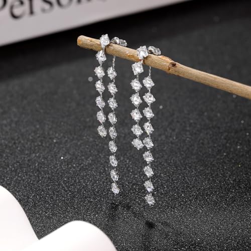 Awinesn Sterling Silver Dangle Earrings for Women Trendy Cubic Zirconia Long Dangle Drop Earrings Dainty Minimalist for Prom Party Jewelry - style: style-1