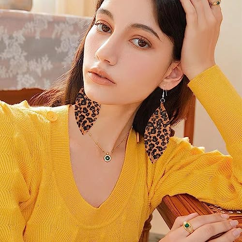 Large Genuine Soft leaf Leather Handmade Fringe Tassel Feather Lightweight Tear Drop Dangle Color Earrings for Women - color: Leopard