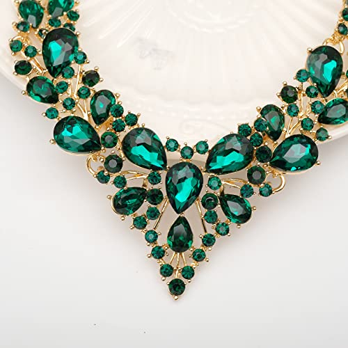 CSY 4 Pcs/Set Austrian Crystal Necklace Earrings Bracelet Ring Bridal Jewelry Sets for Brides Wedding Party Costume Accessories Gifts for Women - color: 02-gold plated-green