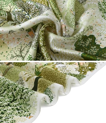 STARWHISPER 100% Pure Mulberry Silk Square Scarf-27''x27 Lightweight Hair Scarves Headscarf Night Sleeping with Gift Packed - color: Green Harmony