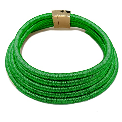 COLORFUL BLING Handwoven African Tribal Multilayer Chunky Statement Necklace Egypt Bib Collar Choker Costume Party Jewelry Accessories for Women - color: green