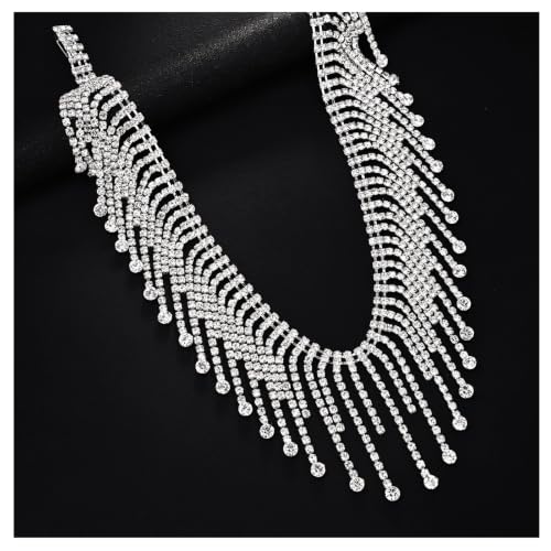 Rhinestone Shoulder Chain Jewelry Crystal Tassel Arm Chain Sexy Festival Rave Bridal Wedding Arm Chain Jewelry for Women - color: Silver