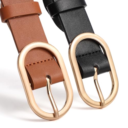 XZQTIVE 3 Pack Plus Size Women's Leather Belts for Jeans Pants Dress Fashion Gold Buckle Ladies Waist Belt - color: E-black+brown+navy, size: Medium: fits waist from 31"-37"