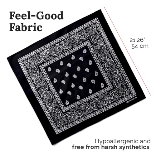 ZENO 100% Cotton & Natural Fibers Bandana Scarf - Soft, Durable, Machine Washable – Unisex for Men & Women - color: Black Single