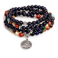 108 Mala Beads Necklace 7 Chakra Buddhist Prayer Beaded Bracelet Tree of Life Pendant Stone Yoga Necklace - color: Solar-Tree