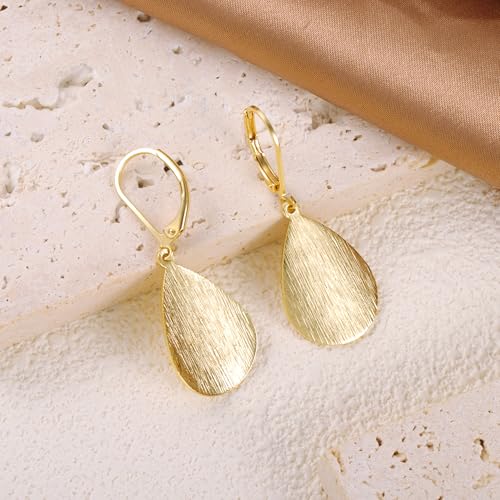 14K Gold Dangle Earrings for Women，Lightweight Circle Disc Coin Geometric Flat Brushed Drop Earrings, Hypoallergenic Leverback Earrings Jewelry - color: 14K Gold