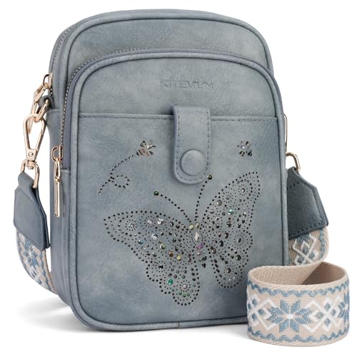 KITEVIUN Crossbody Bags for Women Leather Crossbody Purse Small Shoulder Phone Purse with Adjustable Strap & RFID Card Slots - color: 03-blue