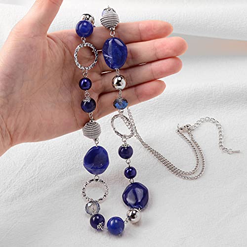 PEARL&CLUB Long Beaded Necklaces For Women - Sweater Chain Fashion Jewelry Necklace Gifts For Women - color: 23-Royal Blue