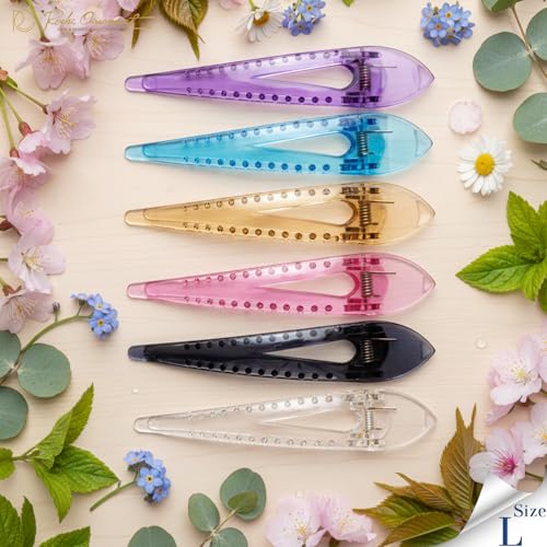 RC ROCHE 6 Pcs Duck Bill Alligator Hair Clips for Women Sectioning Flat Claw Long Thick Hair Inner Teeth Curved Styling Jaw Strong Secure Grip Salon, Large Transparent Multicolor - color: (Large) Transparent