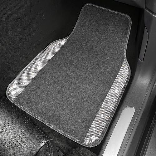 CAR PASS Bling Diamond Car Mats Shining Carpet Crystal Rhinestones Sparkly Glitter Floor Mats with Anti-Slip PVC Heel Pad Universal Fit for Automotive SUV, Sedan, Car, Van, 4pcs for Girl Women, Gray - color: Gray