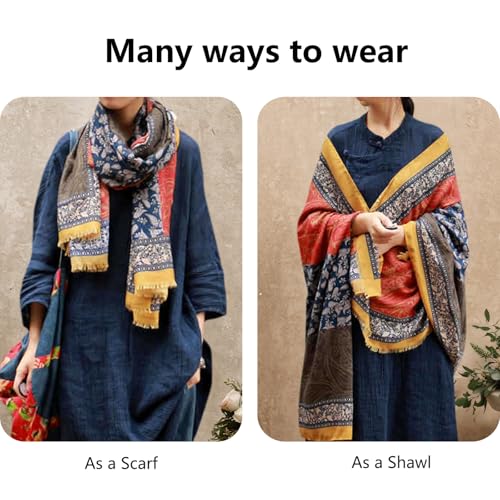Paisley Pashmina Feel Shawls Wraps for Women Rave Scarf Soft Silky Exotic Boho All Seasons - color: Yellow