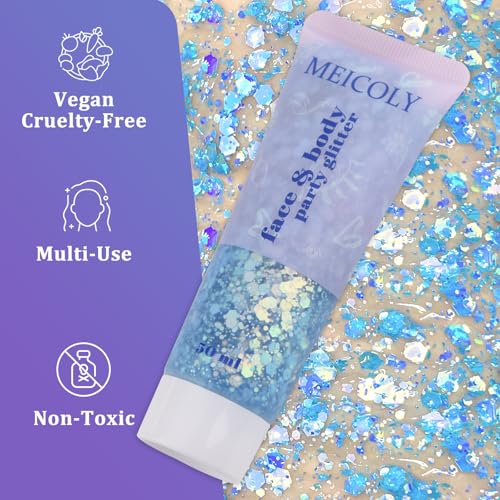 MEICOLY Chameleon Mermaid Blue Body Glitter,Chunky Face Glitter for Halloween,Color Changing Mermaid Glitter Face Paint,Glitter Sequins for Face Body Hair,Festival Party Cheer Glitter Makeup - color: chameleon mermaid blue body glitter