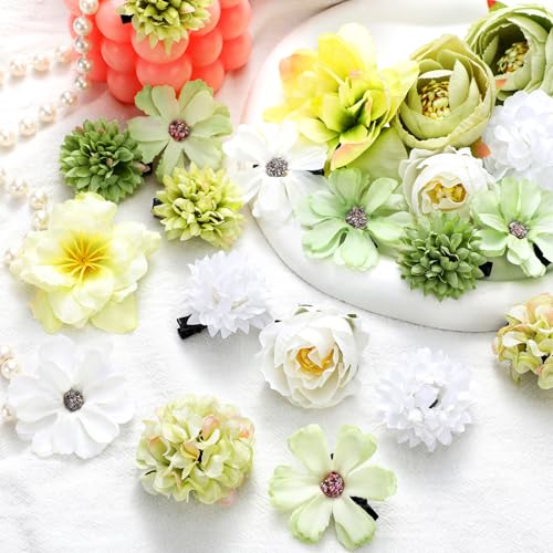 BBTO 21 Pcs Flower Hair Clip Rose Hair Clips Barrettes for Women Flower Accessories Boho Bride Claw Clip Hairpin Brooch Pin Headpiece for Wedding (Cyan Series) - color: Cyan Series