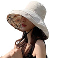 HUAMULAN Women Summer Sun Hat Wide Brim Wired Edge Floral Beach Bucket Hats Reversible Foldable Travel UV Protection Lady Hat - color: M2320-beige