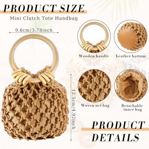 Sweetude Mini Clutch Tote Handbag 2 Pairs Rattan Earrings for Women Crossbody Bag Bohemian Woven Clutch Bucket Handbag - style: Style