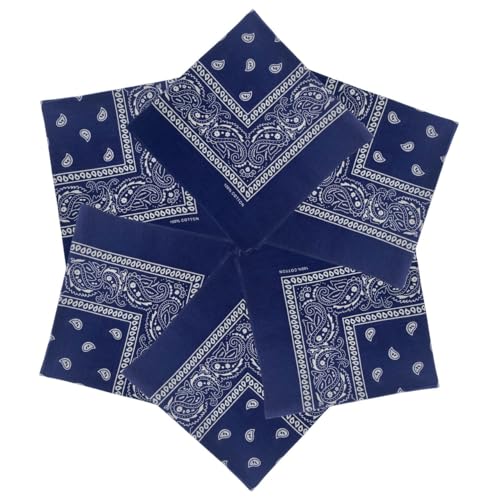MDSTYLE 6 Pack 100% Cotton Bandanas 22” x 22" for Men & Women Paisley Handkerchief Headband Scarf Bandana - color: Navy Blue