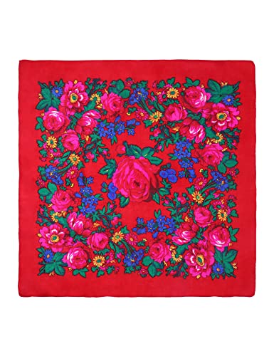 MJ SERECA Acrylic Bandana Printed Hair Scarf Square Ukrainian Head Scarf Floral Babushka Neck Scarf for Women 30"/42"/60" - color: 1 Pack-f 60"
