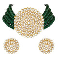 Aheli Pearl Diamond Choker Necklace & Round Earrings Gift for Women Indian Traditional Bollywood Fashion Bharatanatyam jewellery set - color: Green 3