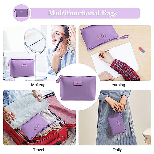 MAANGE Cosmetic Bags for Women Small Makeup Bag for Purse Pu Leather Makeup Pouch Travel Makeup Bag with Zipper Make Up Bag for Travelling - color: Purple