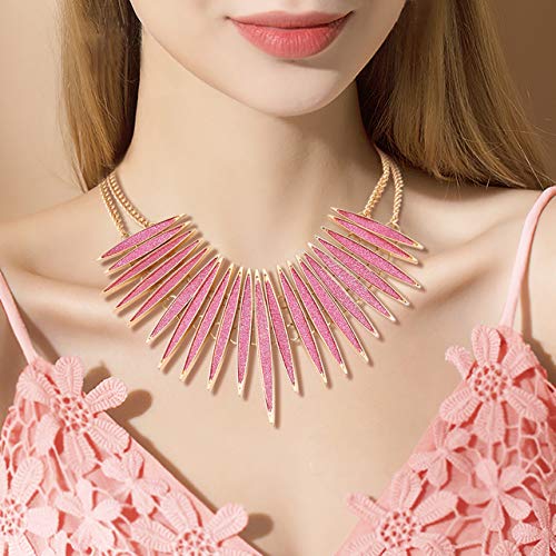 MOLOCH Sparkling Druzy Leaf Choker Necklace Fashion Gold-Tone Collar Necklace Bib Statement Chunky Tribal Necklace Woman Jewelry - color: Pink
