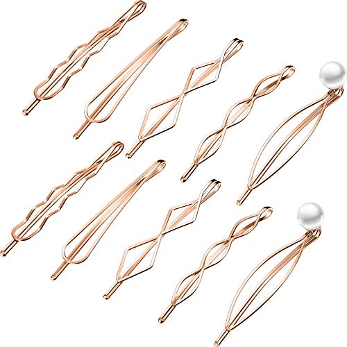 10 Pieces Geometric Metal Hair Clips and Barrettes for Women Girls - Hair Styling Accessories, Minimalist Wedding Headwear (Rose Gold) - color: Rose Gold