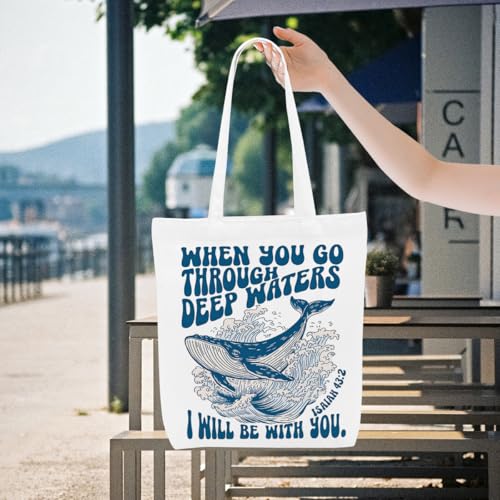 Floral Beach Whale Shark Gifts Jellyfish Christian Canvas Tote Bag for Work Totes for Women Christmas Bible - color: Throuchisaiah 183