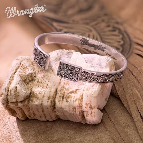 Montana West Wrangler Cuff Bracelet for Women Western Turquoise Adjustable Open Bangle Silver Plated Carved Floral Cowgirl Country Jewelry - color: Silver-Floral