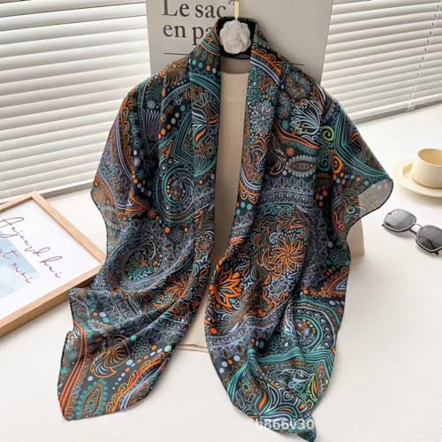 K-Elewon Large Square Scarf 43" Silk Scarf Fashion Scarves Silk Feeling Hair Wrapping Scarfs Night Sleeping Headscarf - color: Vb01