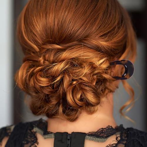 DOITOOL 4pcs U-shaped Acetate Double Prong Hair Pins Hair Fork Bun Holder Clips for Women with Mixed Colors