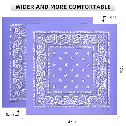 Extra Large Bandana 27” x 27”,100% Cotton bandana for Men and Women，Multi-Purpose Scarf Headbands ，Head Scarfs - color: Dark Purple/Light Purple