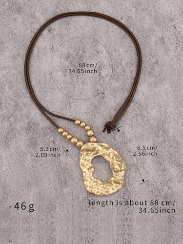 GelConnie Leather Necklaces Turquoise Long Boho Necklaces for Women Brown Chunky Circle Pendant Chocker Necklace Gold Sweater Necklace - style: Large Boho Necklace