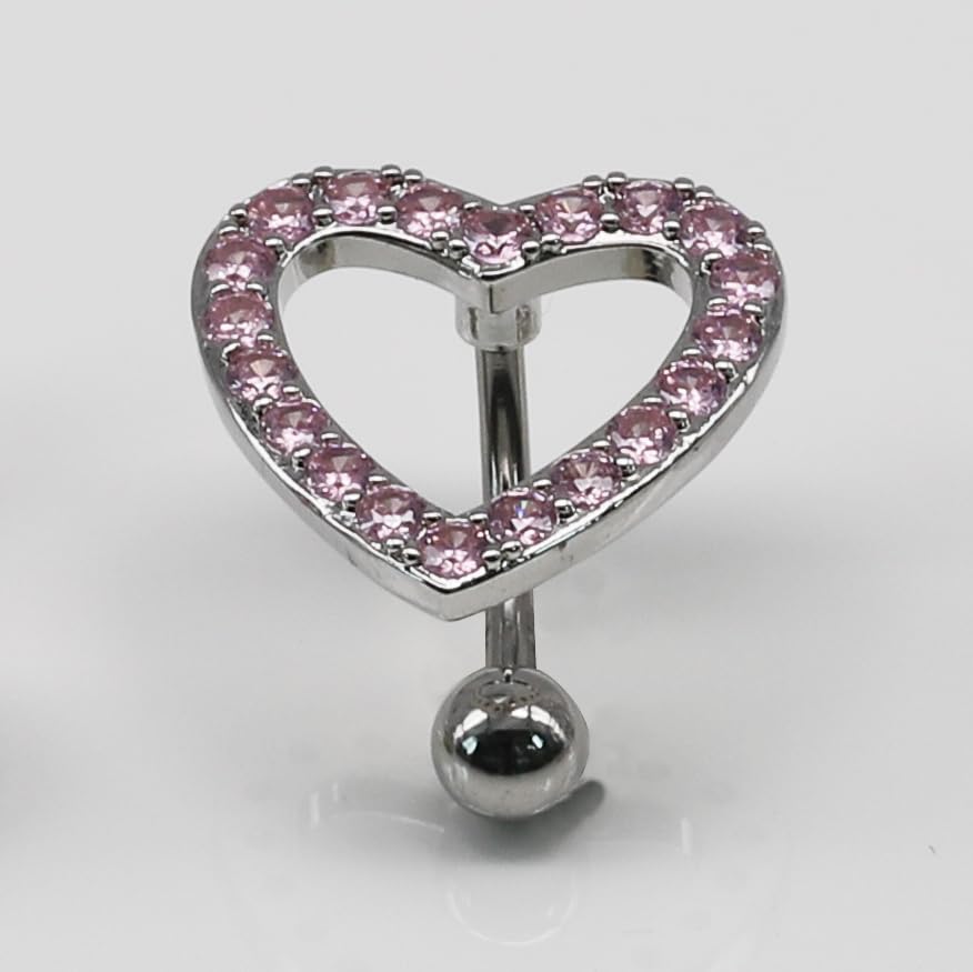 BSJ4U Nipple Ring and Belly Button Ring Set 14G Stainless Steel Sparkly Pink CZ Heart Bar Barbell Nipple Belly Piercing Body Jewelry - style: Lovely