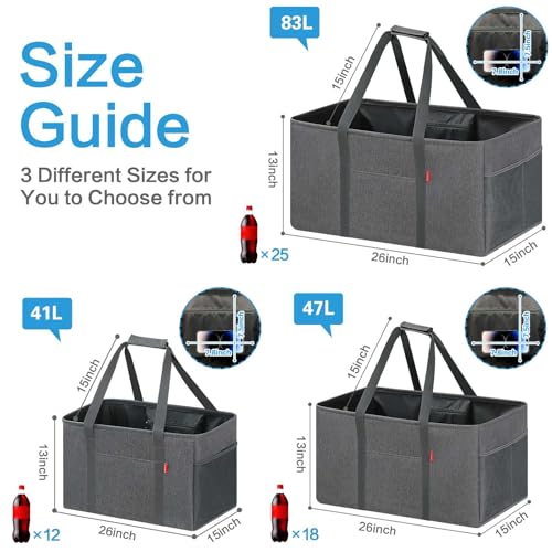 LHZK 2 Pack Extra Large Utility Tote Bag with Metal Wire Frame and the Sides Rinforced, Extra Large Tote Bag with Handle, Reusable Grocery Bags Foldable, Beach Bag, Car Tote (Gray, 26''x15''x13'') - color: Dark Gray, size: 26''x15''x13''-2 Pack