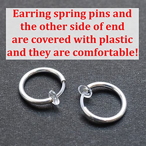 Silver Small for Women Comfortable Plastic Invisible Clip On Hoop Earrings Men Fake Nose Ring Faux Lip Septum Ring Fake Cartilage Earrings 12 mm Spike Cross Feather 15mm Unisex Gold Non Piercing Lobes - color: Spike Silver