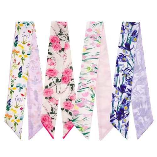 QIUTIMIY 4 Pack Purse Scarf Handbags Skinny Twill Hair Scarves Narrow Neck Scarf Band Women Fashion Accessories Bag Charms - color: Style 2-2