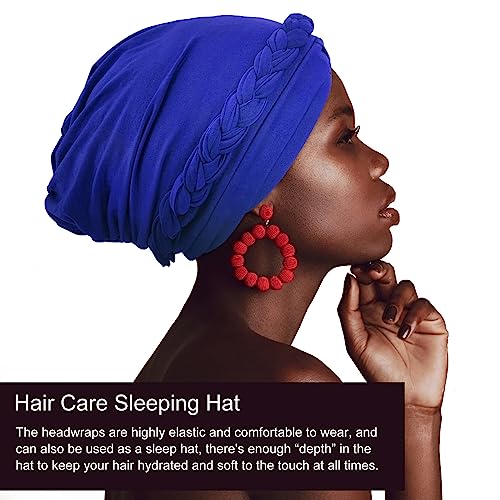 DRESHOW Turban Pre-Tied Twisted Hat Thread African Head Wraps for Black Women Chemo Cancer Cap Braid Hair Cover - color: 1 Pc Twisted Braid: Royal Blue