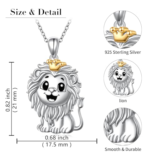 925 Sterling Silver Animal Necklaces Lion/Cat/Phoenix/Bunny/Koalas Necklace Adjustable Chain Animal Lover Pendant Jewelry for Women Men - style: Lion