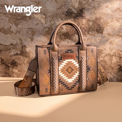 Wrangler Tote Bag for Women Western Purse and Aztec Satchel Handbag - color: Aztec Khaki
