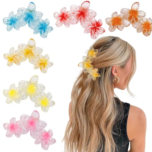 YONOY 6Pcs Flower Hair Clips for Women,Non-Slip Matte Flower Hair Clips for Women,Hawaiian Hair Flower Clip Large Plumeria Strong Hold Hair Claws Banana Cute Clip Beach Hair Accessories - color: Color G