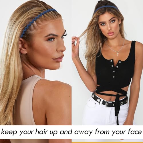 VELSCRUN 7 Pcs Different Headbands for Women Navy Blue Hair Bands for Women's Wavy Curly Hair Non Slip Plastic Head Bands with Teeth Comb Headband Face Wash Hair Accessories Gifts for Women Gilrs - color: Navy Blue
