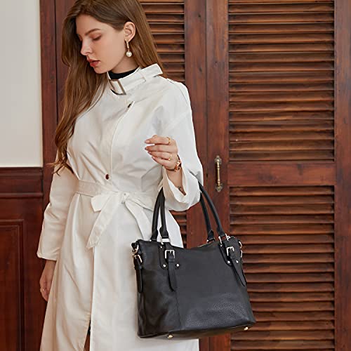 HESHE Genuine Leather Purses and Handbags for Women Tote Shoulder Bag Satchel Purse Top Handle Bags Hobo Crossbody Purse - color: Black, size: Large