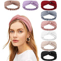 DRESHOW 8 Pack Headbands for Women Yoga Knotted Headbands Elastic Criss Cross Hair Accessories Sports Head Wrap Non Slip - color: 8 Pack: Wheat Patterned a
