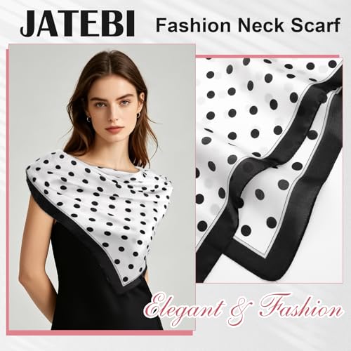 JATEBI 27''/35'' Women Large Satin Scarf Silk Feel Square Wraps Big Hair Bandanas Vintage Print Solid Color Bandana Scarves - color: Red, Pink, Black, Purple, White Flowers, size: 27'' Medium