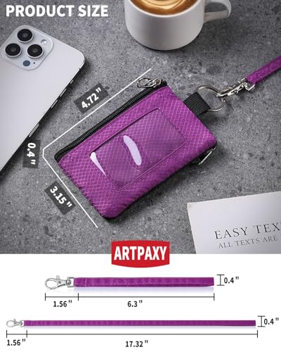 Artpaxy Minimalist Wallet For Mens Womens, Keychain RFID Blocking Zipper Small Wallet with ID Window 2 Lanyards,Water Resistant Travel Cash Card Coin Case Boys Girls - color: Purple, style: Casual