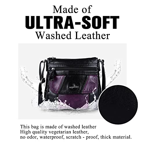 Angelkiss Small Womens Crossbody Bag Leather Shoulder Purse for Women Hobo Bag with Adjustable Shoulder Strap - color: Black/Purple