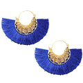 Tassel Hoop Earring Statement Thread Dangle Earrings Stylish Long Fringe Drop Earrings Lightweight Long Swingy French Hook Earrings for Women - color: B Sapphire Blue