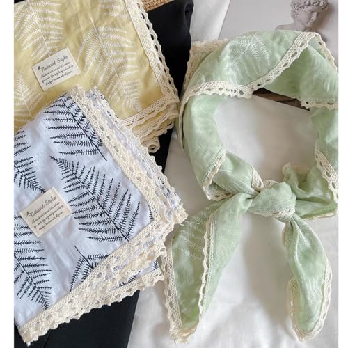 Soft Cotton Like Lace Bandana Headband, Head Wrap, Protective Coverage, Hair Neck Scarf for Women 24 x 24 inch - color: Cas020 - Asparagus Fern W