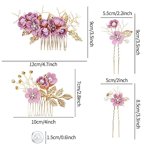 inSowni 20 Pack Classic White Dusty Pink Blue Flower Bridal Wedding Hair Side Combs+U-shaped Flower Hair Pins+Twist Spiral Pearl Hair Pins Pieces Headpieces Accessories for Brides Bridesmaids Women Girls (Purple) - color: Purple