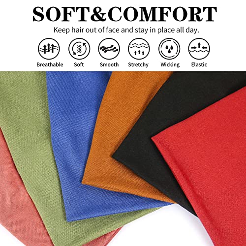GiLi 6 Pack Wide Headbands for Women Non Slip Soft Elastic Hair Bands Yoga Running Sports Workout Gym Head Wraps, Knotted Cotton Cloth African Turbans Bandana (with 6 Pcs Hair Ties) - color: 6 Color (Black+Brown+Red+Green+Blue+Pink)